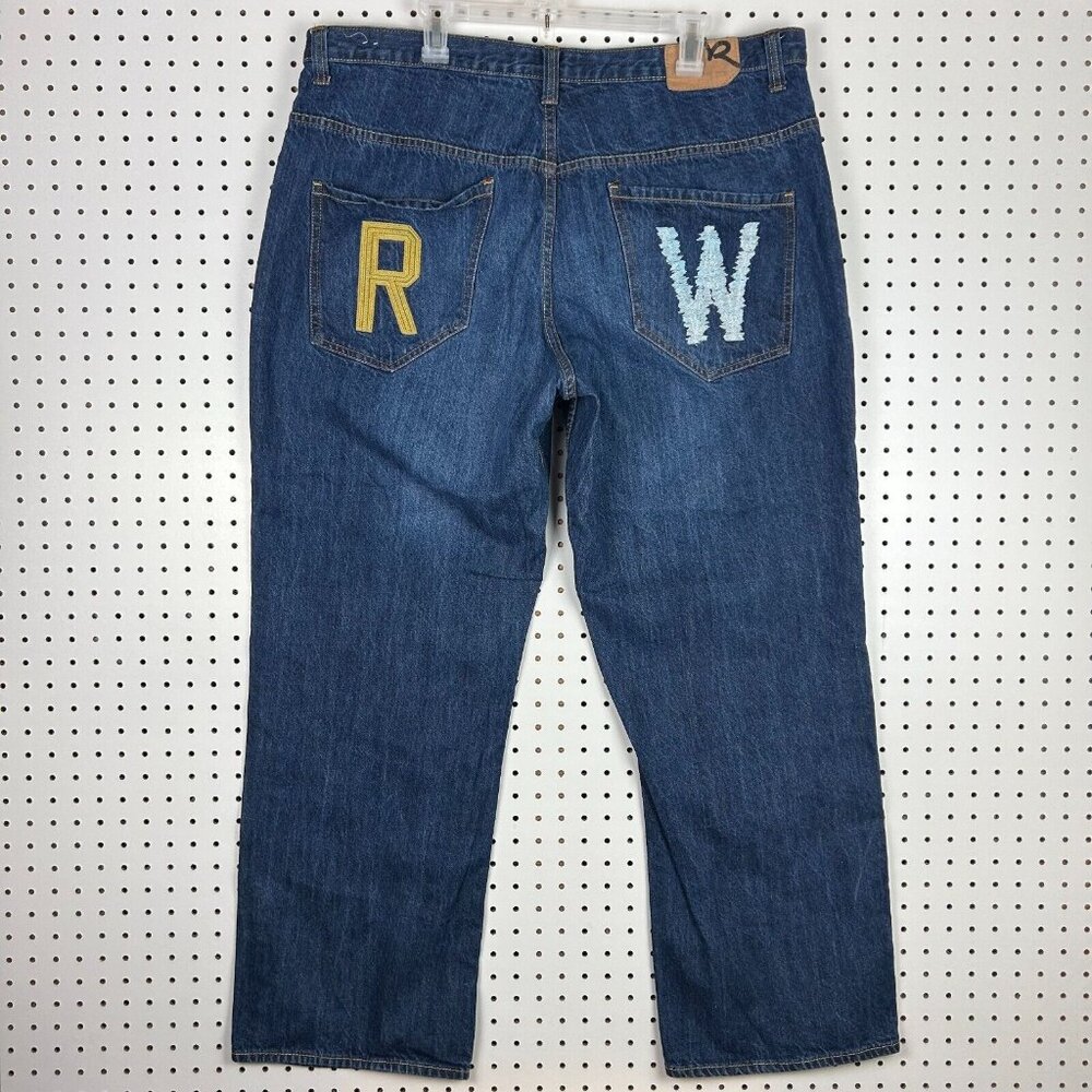 Rocawear Logo Y2K Baggy Jeans 40x32 Blue Punk Streetwear Skate Wide Leg Denim